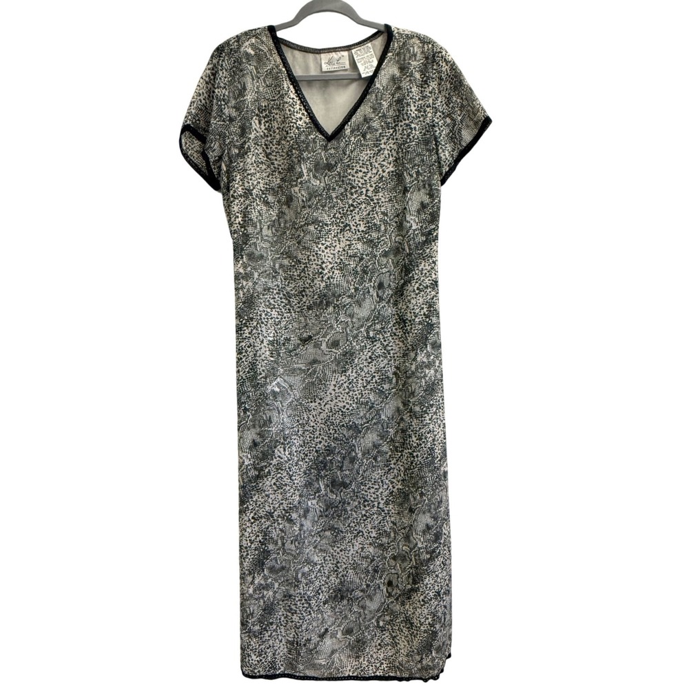 Kathie Lee Collection Womens Snakeskin Maxi Dress V-Neck Lace Trim Large 12-14